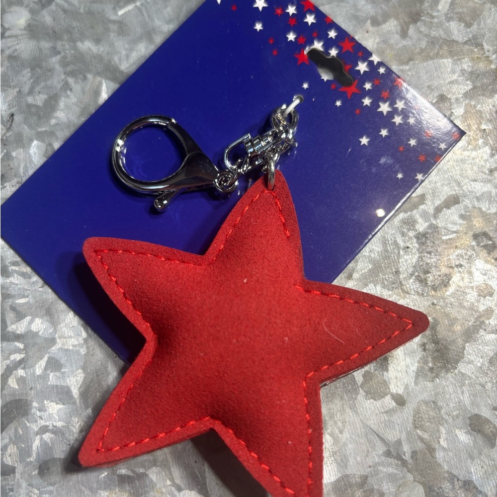 New Rhinestone American Flag Star Bag Charm Keychain - Red, White & Blue - Picture 4 of 4
